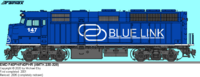 A drawing of an EMD F40PH wearing its exclusive Blue Link livery.
