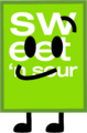 McDonald's Sweet n' Sour Sauce, a Wiki Camp 2 competitor whose design was inspired by the Wordle, Green promotional sticker.