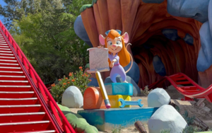 A statue of Gadget Hackwrench at Gadget's Go Coaster