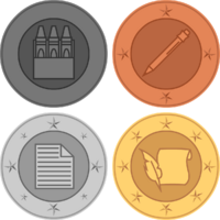 A collected, higher quality image of the medals associated with the relevant userboxes. Left to right, top to bottom: okinum, bronze, silver and gold.