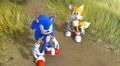 Sonic and Tails about to watch the wisps destroy the partly yeast powered black hole.