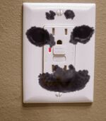 A Ground Fault Control Interpreter outlet installed in a wall with Nerpa's face overlayed