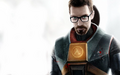Gordon Freeman in his HEV Suit with his iconic ponytail.